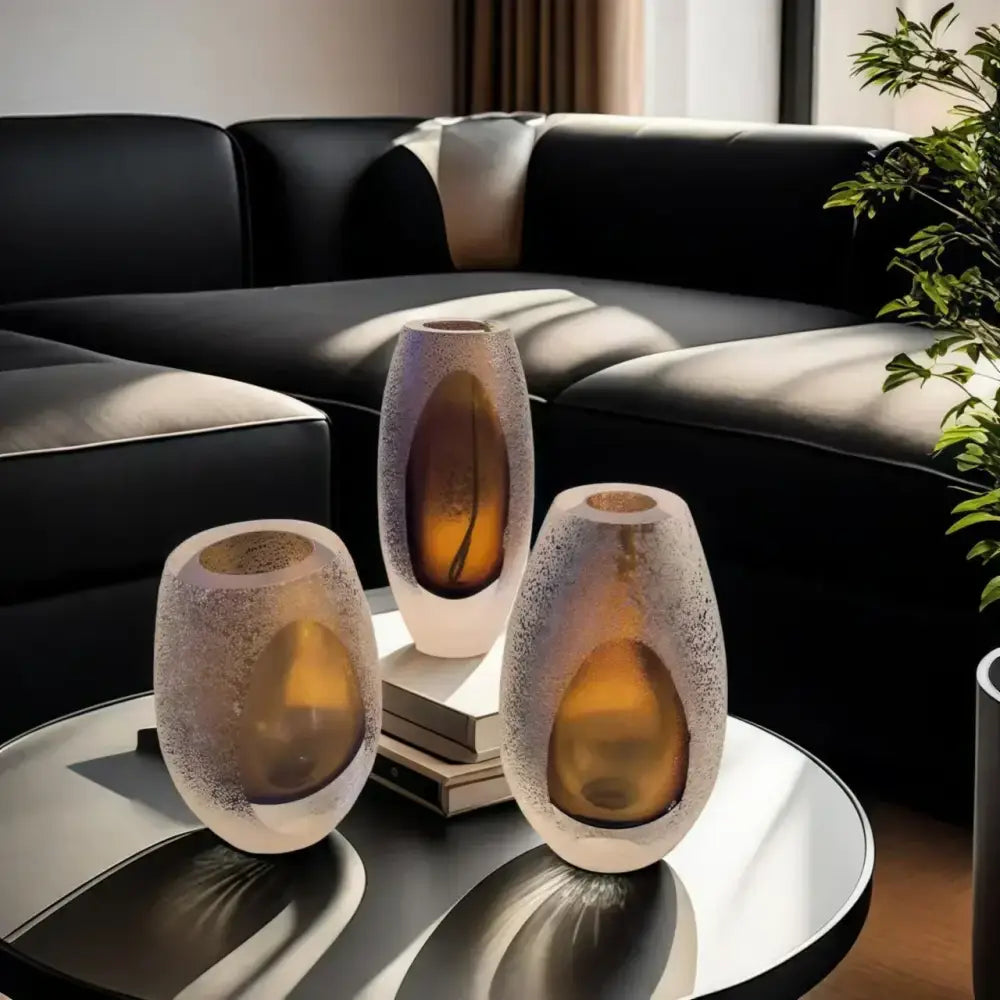 Amber Textured Glass Vase Trio