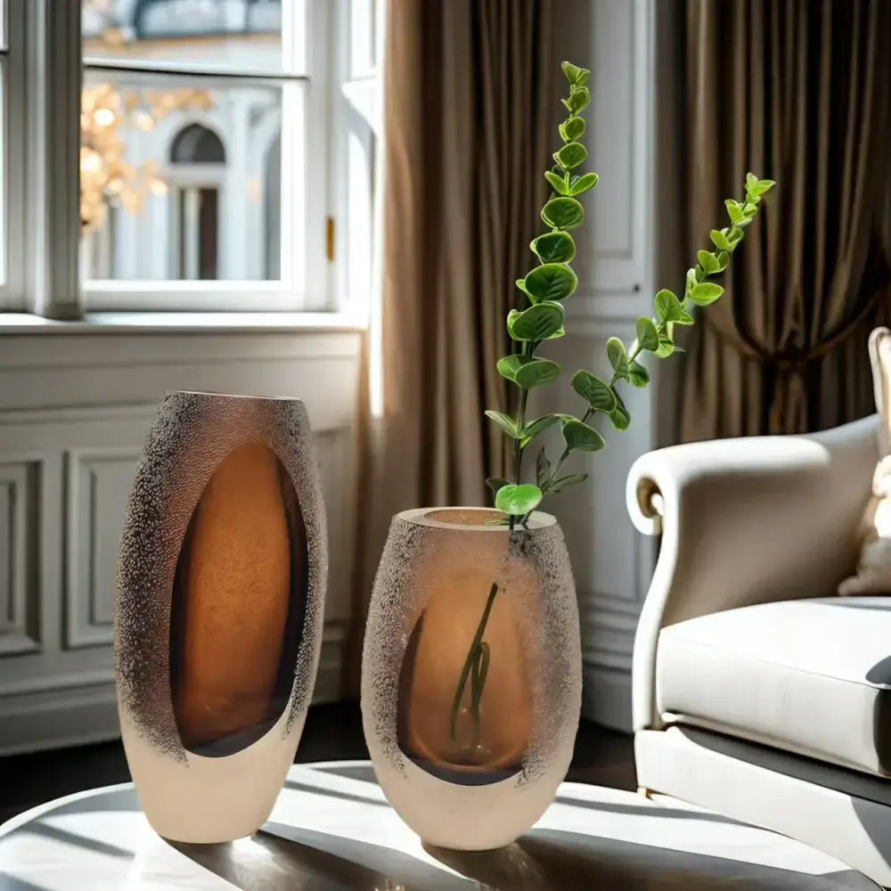 Amber Textured Glass Vase Trio