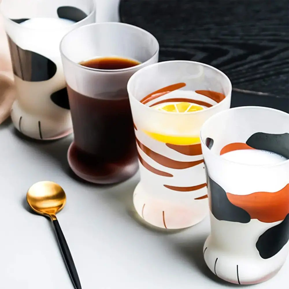 Orange Black Cat Paw Glass