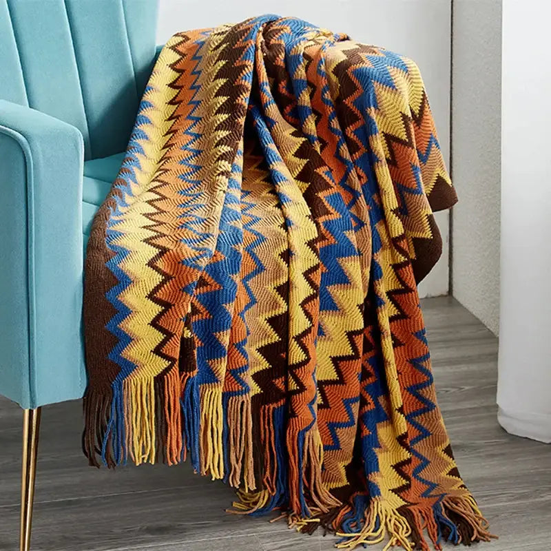 Aztec Mustard Blue Blanket