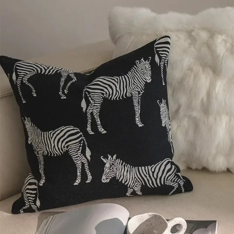 Black Cream Jacquard Pillow