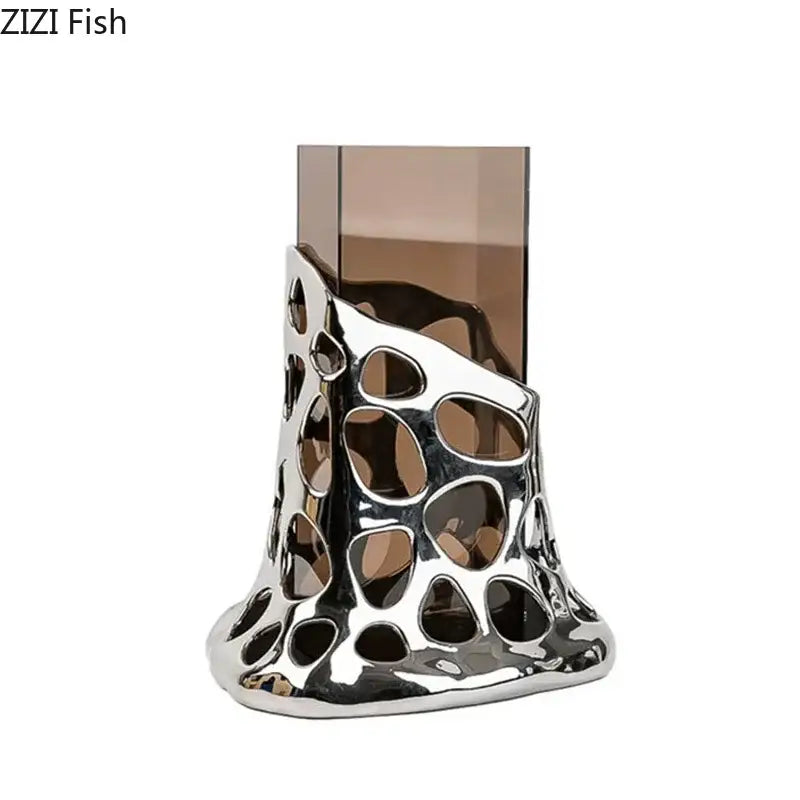 Gold Plated Hollow Vase