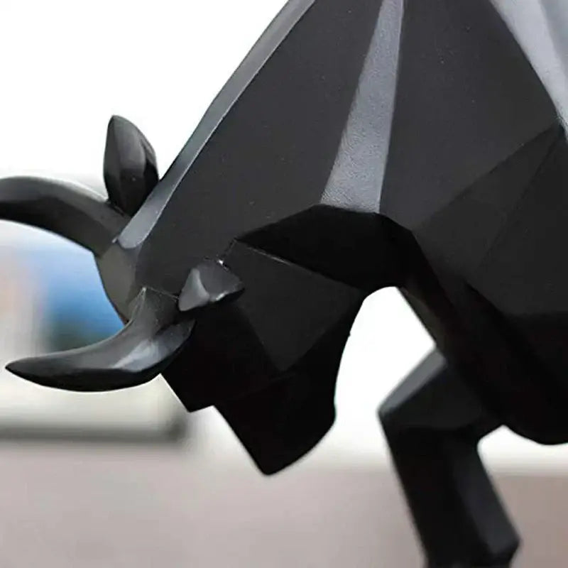 Black White Bull Bison Sculpture in Resin