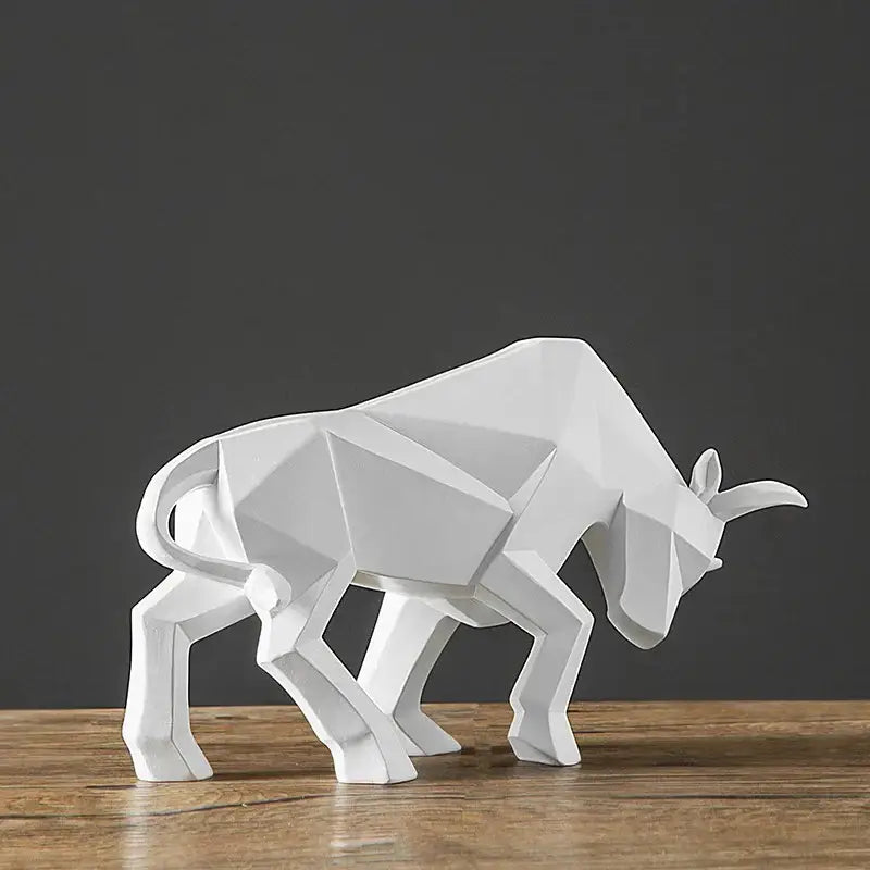 Black White Bull Bison Sculpture in Resin