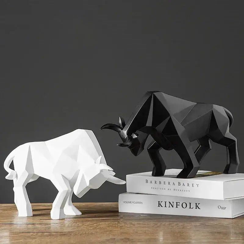 Black White Bull Bison Sculpture in Resin