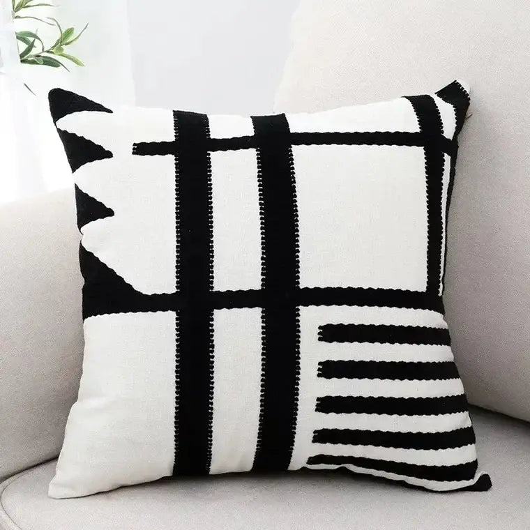 Black White Burlap Cushion