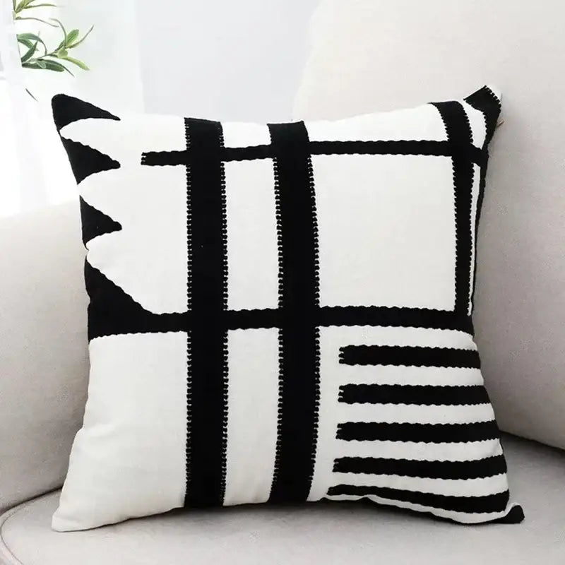 Black White Burlap Cushion