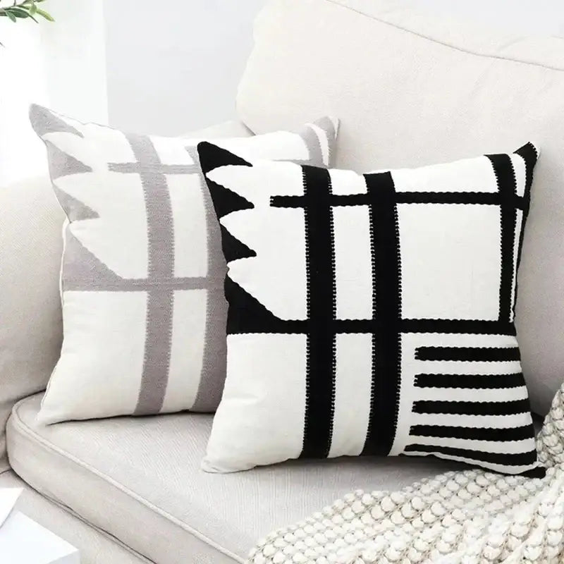 Black White Burlap Cushion