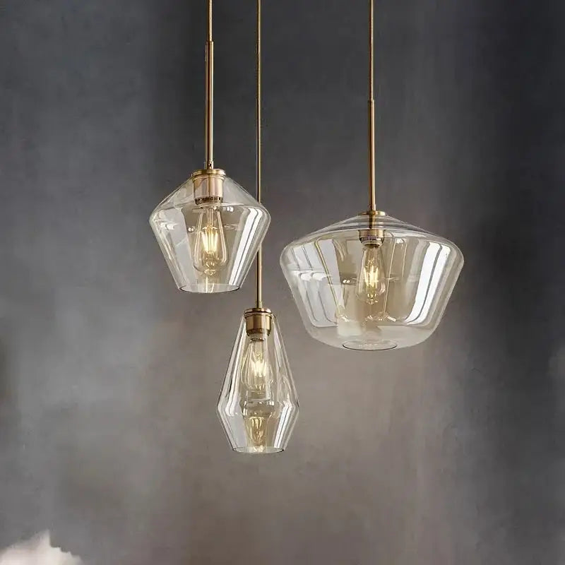 Amber Glass Geometric 3-Light Chandelier