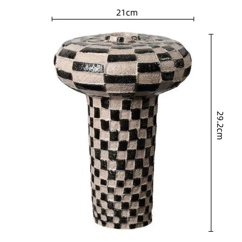 Black White Ceramic Vase with Check Pattern