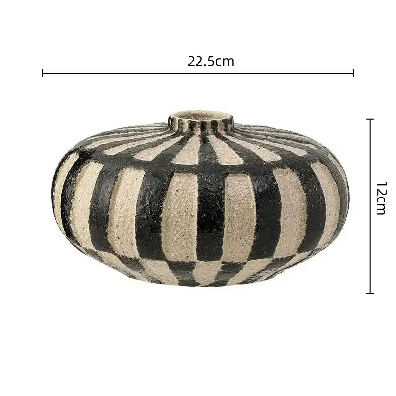 Black White Ceramic Vase with Check Pattern