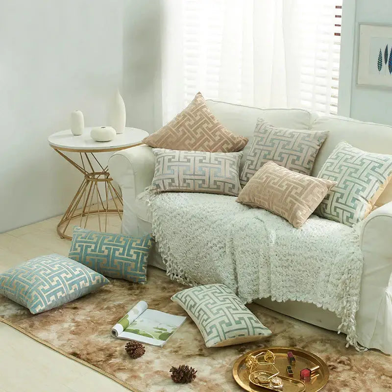 Beige Blue Chenille Pillowcase