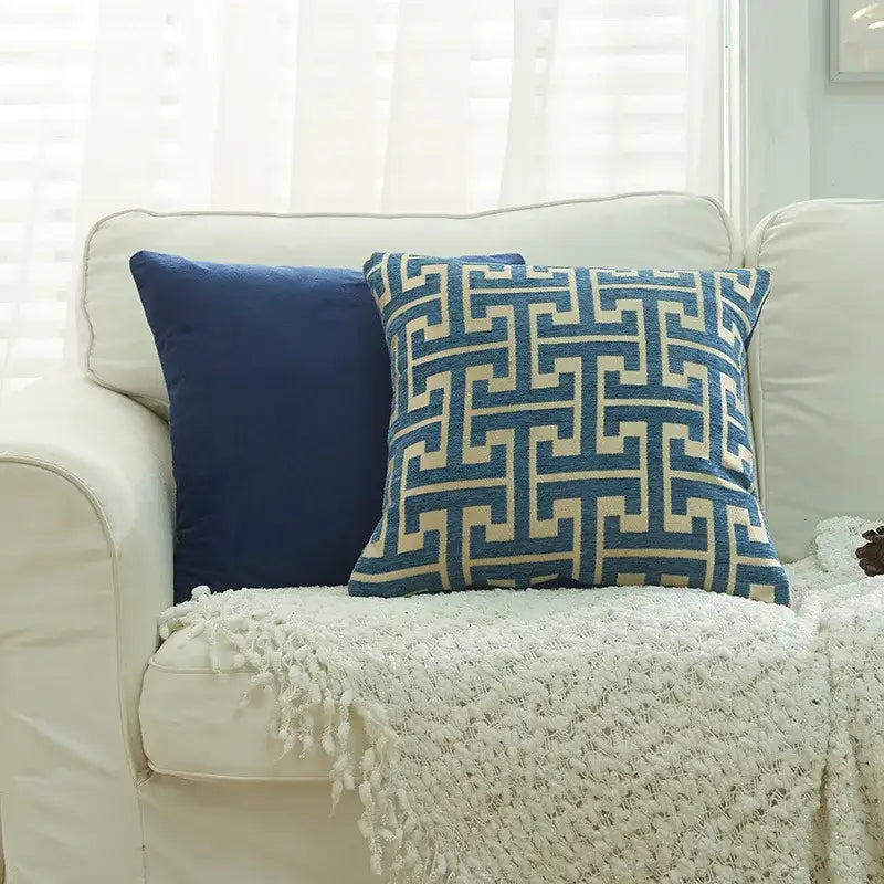 Beige Blue Chenille Pillowcase
