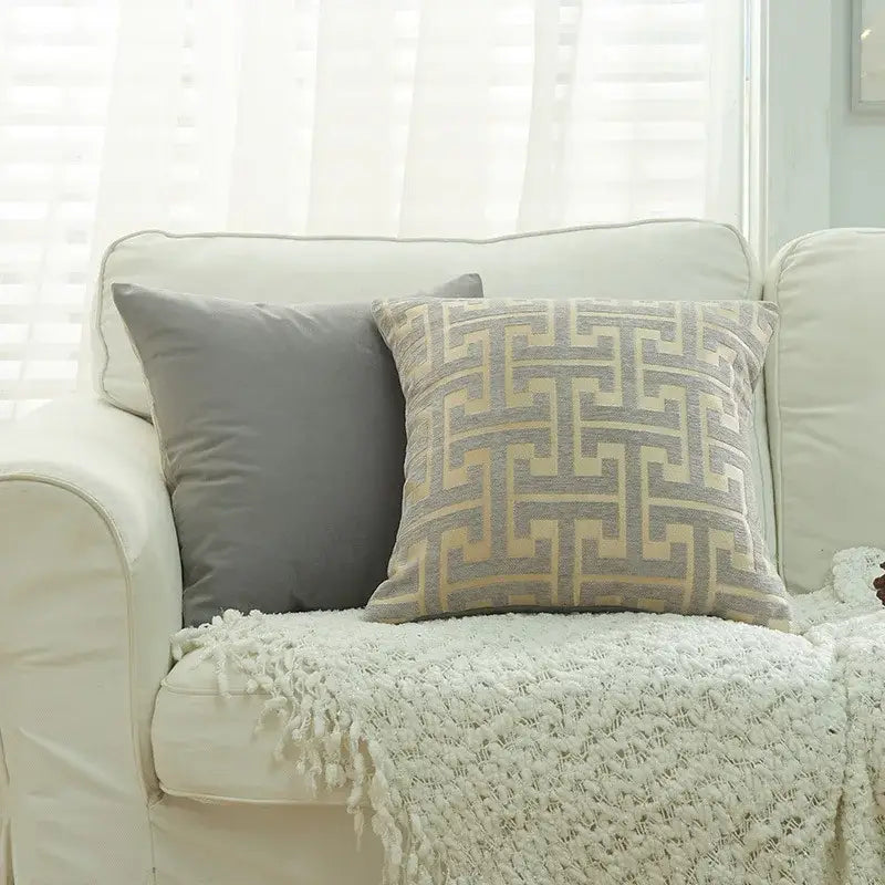 Beige Blue Chenille Pillowcase