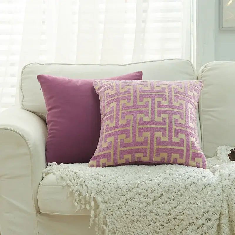 Beige Blue Chenille Pillowcase