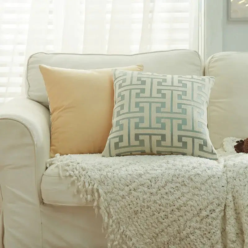 Beige Blue Chenille Pillowcase