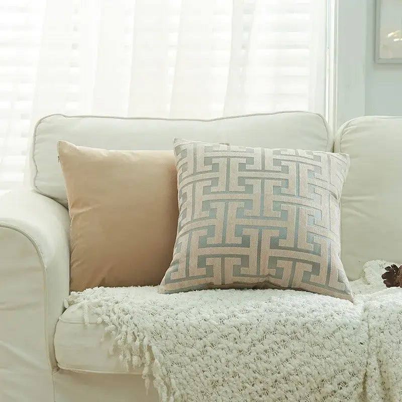 Beige Blue Chenille Pillowcase
