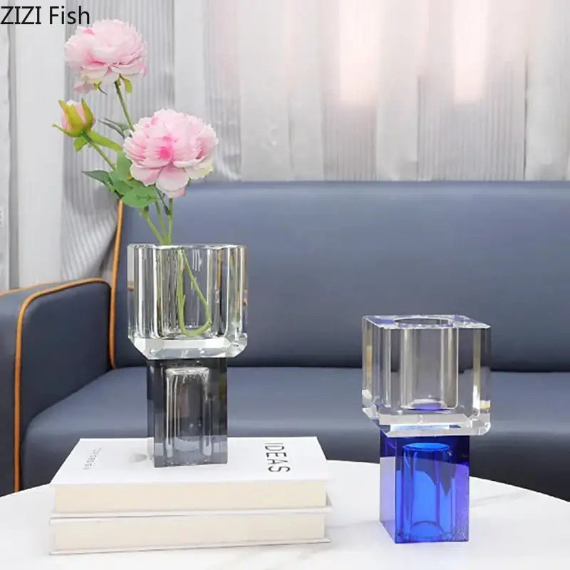 Crystal Glass Vase with Flowers