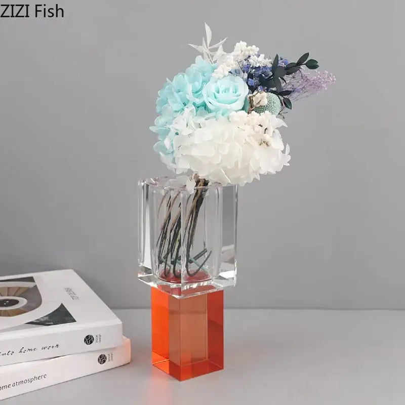 Crystal Glass Vase with Flowers
