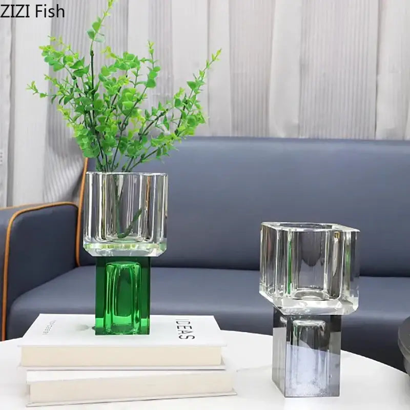 Crystal Glass Vase with Flowers