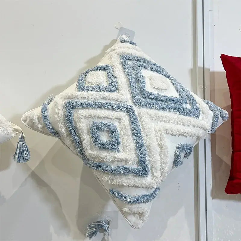 Blue Tufted Embroidery Pillow