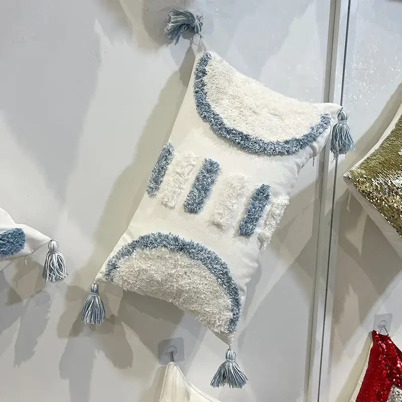 Blue Tufted Embroidery Pillow