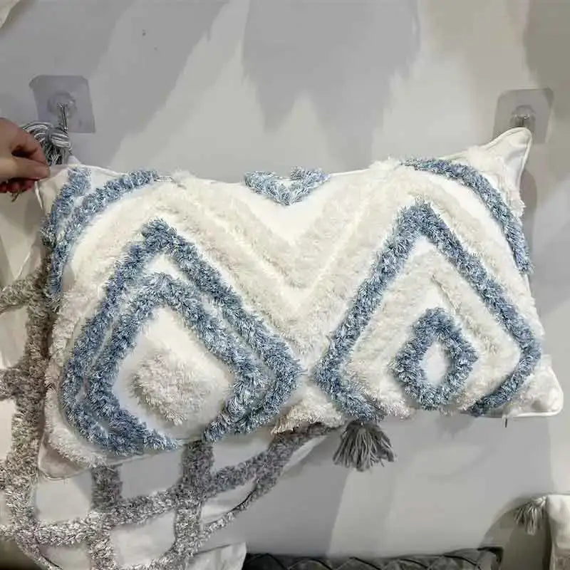Blue Tufted Embroidery Pillow