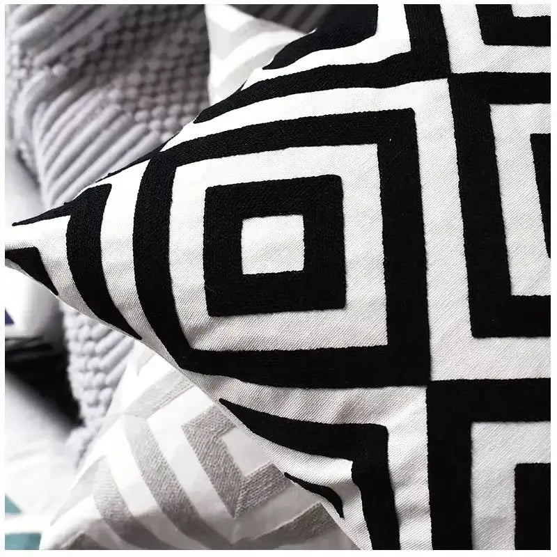 Embroidered Geometric Cushion Set