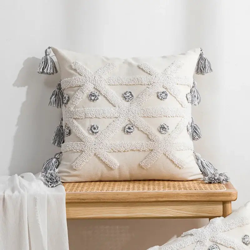 White Geometric Cushion Cover