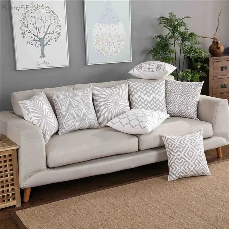 Grey Geometric Cushion Cover