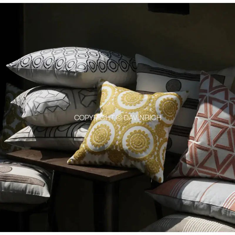 White Grey Geometric Cushion
