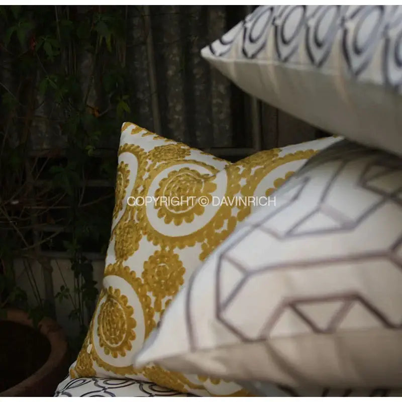 White Grey Geometric Cushion