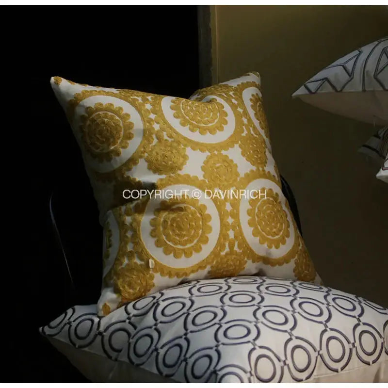 White Grey Geometric Cushion