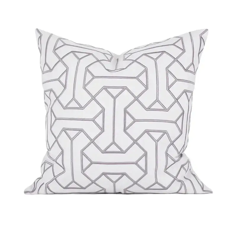 White Grey Geometric Cushion