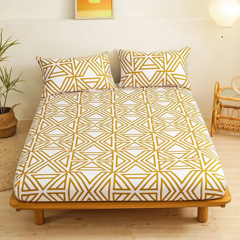 White Gold Geometric Sheet Set