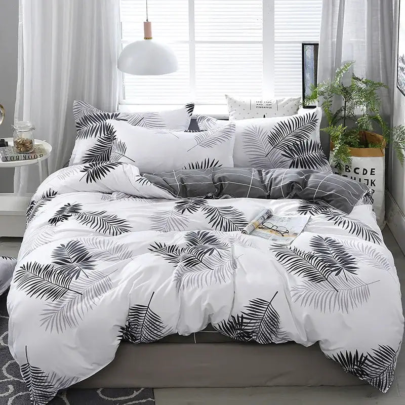 Black White Floral Duvet Set