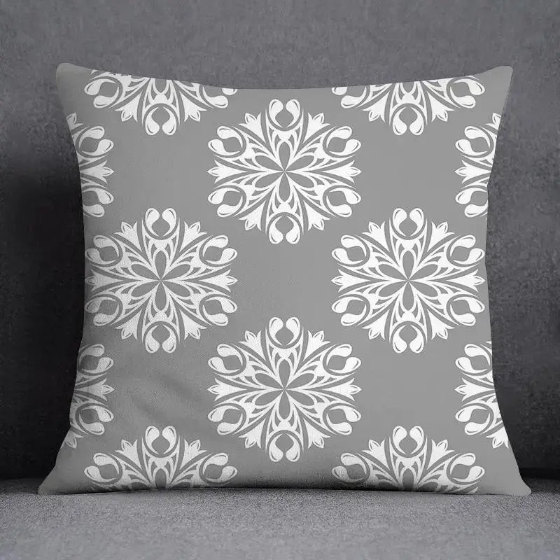 Gray White Floral Pillowcase