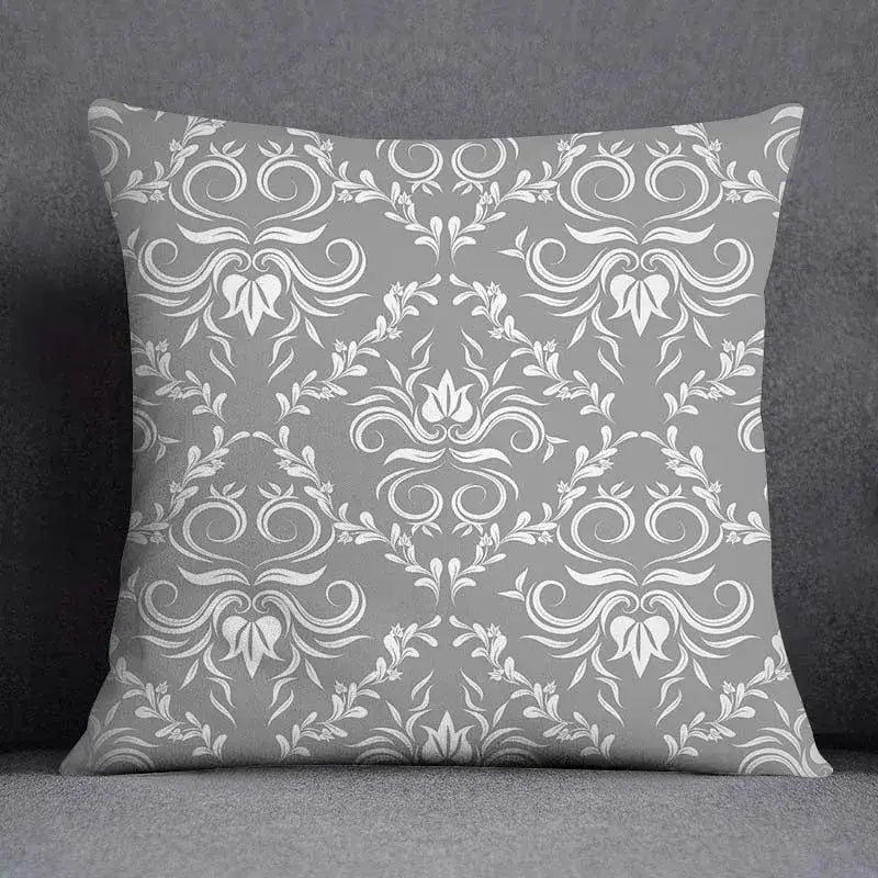 Gray White Floral Pillowcase
