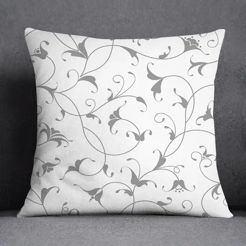 Gray White Floral Pillowcase