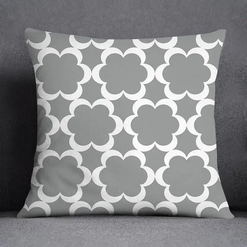 Gray White Floral Pillowcase