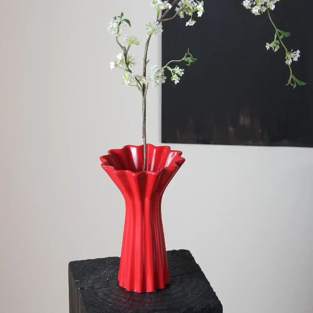 Red Ceramic Geometric Vase