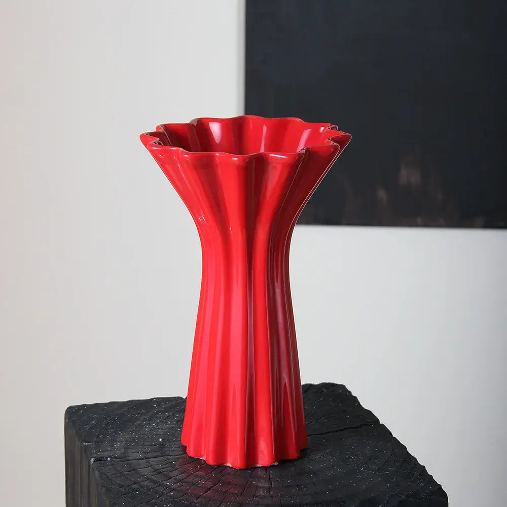 Red Ceramic Geometric Vase