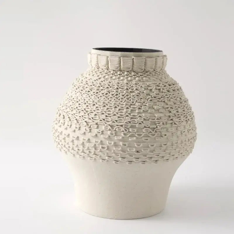 Cream Black Ceramic Geometric Vase
