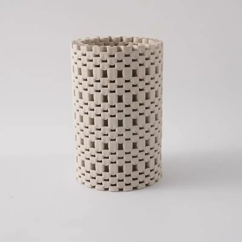 Cream Black Ceramic Geometric Vase