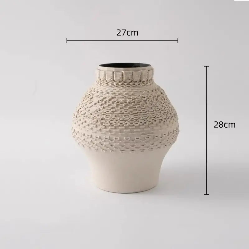 Cream Black Ceramic Geometric Vase