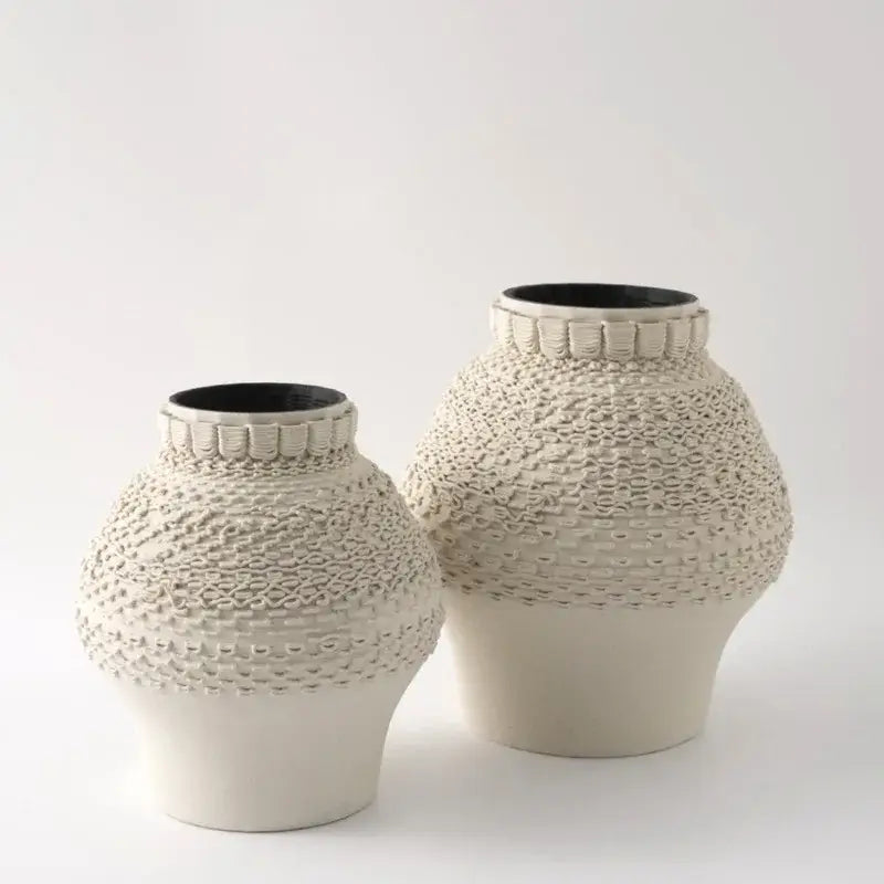 Cream Black Ceramic Geometric Vase