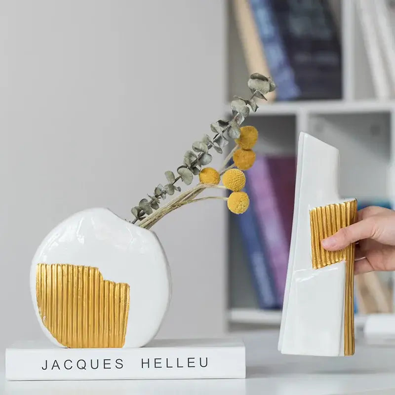 Gold Striped Ceramic Vase