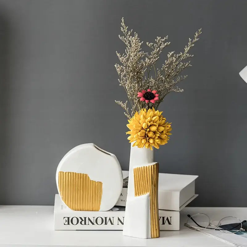 Gold Striped Ceramic Vase
