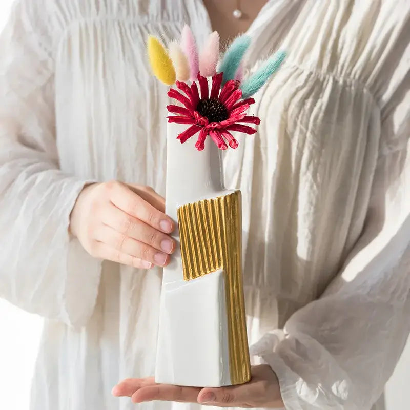 Gold Striped Ceramic Vase