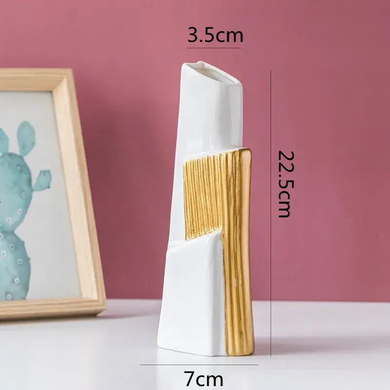 Gold Striped Ceramic Vase